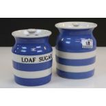 Two T G Green Cornishware Storage Jars, one marked Loaf Sugar