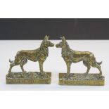 Pair of Antique Brass Bookends in the form of Alsatian Dogs