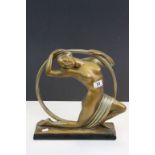Art Deco Painted Plaster Sculpture depicting a Nude Female with Exercise Hoop