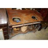 Mid 19th century Mahogany Washstand with Gallery Back, Two Recesses for Washbasins, Shaped Undertier