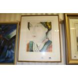 Framed and Glazed Limited Edition Peter Ford Print ' The Yellow Brooch ', no. 10/100 and signed in