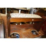 1930's Art Deco Duet Piano Stool, the padded hinged lid opoening to reveal a storage area and makers