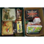 Box of mixed Games and Sports equipment to include Jigsaw puzzles, magnetic games, golf balls etc