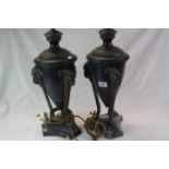 Pair of Classical style metal Lamps with Rams head masque tripod supports