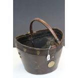 Vintage Leather Bucket with Brass Heart and Oval Shaped Studs