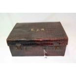 Vintage Gents Crocodile leather Vanity case with red washed Silk interior, Brass locks and