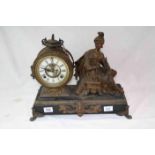 19th century Eight Day Spelter Mantel Clock with American Movement and Enamel Dial (with key )