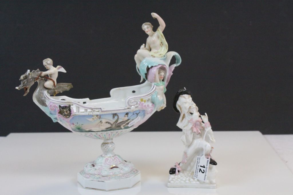 Vintage Continental porcelain centrepiece depicting Cherubs, Dragons and female Nudes, plus