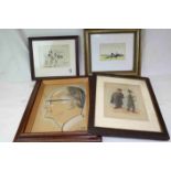 Collection of Framed Original Humorous Satirical Cartoons and a Caricature of a Gentleman signed (