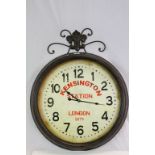 Large Metal Framed Wall Clock marked Kensington Station