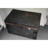 Vintage Canvas Covered and Brass Studded Wooden Trunk with label to interior ' S Jenkins,