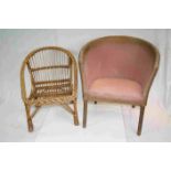 Retro Wicker Child's Chair together with a Small Pink Loom Chair
