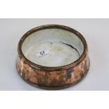 Victorian Copper Dog's Bowl with White Enamel Interior, approx. 19cms diameter