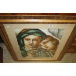 After Tamara Lempicka, Framed Oil Painting Portrait of Art Deco Beauties