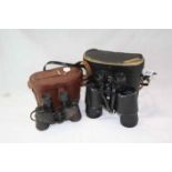 Two pairs of vintage cased Binoculars to include; Omiya 7 x 50 and a WW2 Military pair marked "