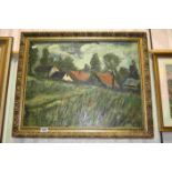 Early 20th century Oil Painting on Canvas of Cottages signed Combot