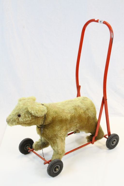 Vintage push along stuffed Bear toy with "Pedigree" label