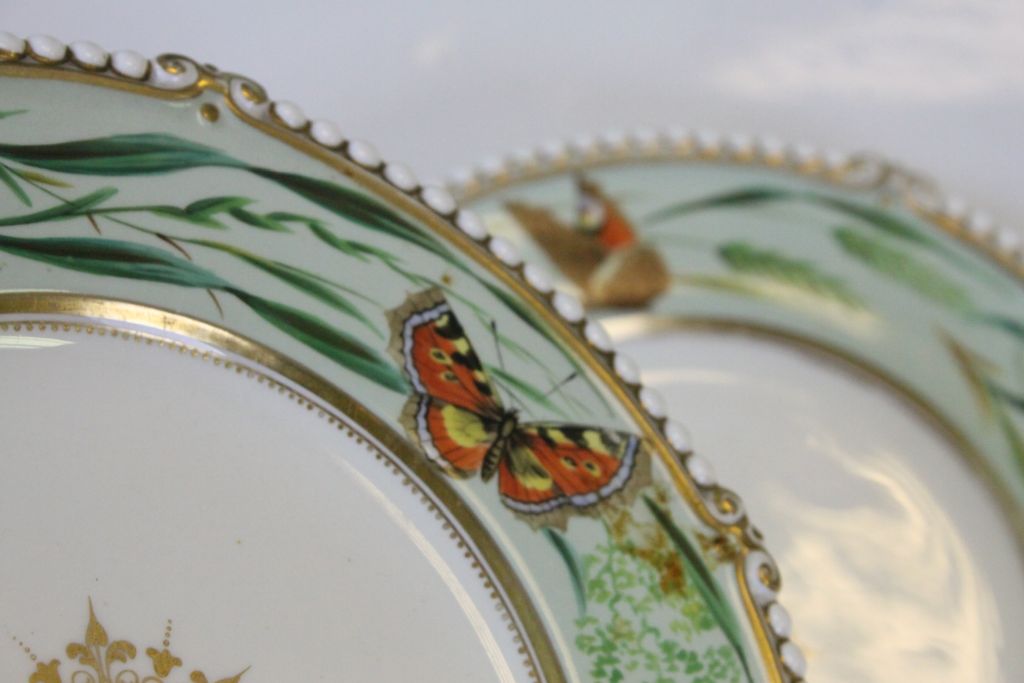 Small collection of 19th Century ceramic plates and cake stand with hand painted Butterfly - Image 5 of 7