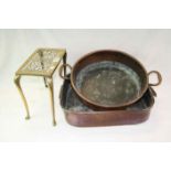 Brass Kettle stand and two vintage Copper jam type pans