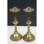 Pair of Late 19th / Early 20th century Brass Gothic Candlesticks, 47cms high