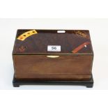 Vintage Regimental Burr Walnut veneer Box with hinged lid and compartments for Playing Cards, Gaming