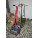 Three Vintage Push-along Lawnmowers including Webb, The British Binch and Qualcast with Collection