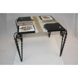 Wrought Iron Square Coffee Table with Hunting Scene Tiles, 50cms long