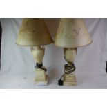 Pair of electric Lamps with shades, having hand drawn style Oriental decoration