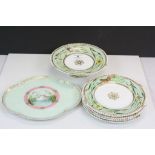 Small collection of 19th Century ceramic plates and cake stand with hand painted Butterfly