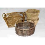 Collection of Wicker Baskets and a Cane Magazine rack