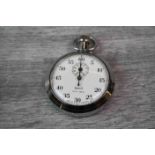 Smiths nickle top wind pocket stop watch, white enamel dial with subsidiary dial, black Arabic