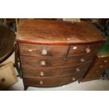 Georgian Mahogany Bow Fronted Chest of Two Short over Three Long Drawers with Turned Mahogany