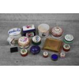 Collection of enamel trinket boxes to include Crummels, a Universal Container measure, a cloisonne