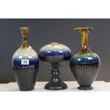 Three Persian drip glaze ceramic vases in various designs