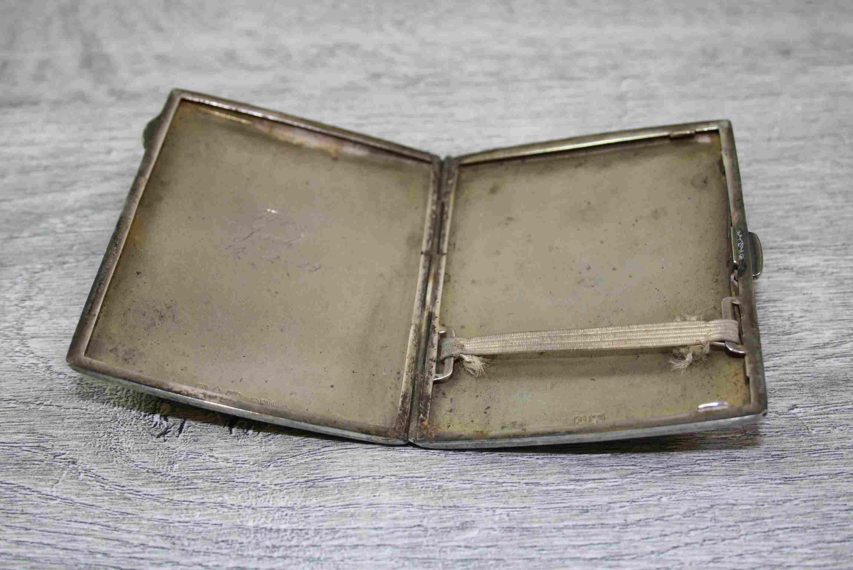 Silver cigarette case, engine turned decoration, initialled cartouche, makers E J Trevitt & Sons - Image 4 of 6