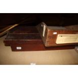 Pair of vintage Croquet Mallets, a Wooden carpet sweeper, wooden Box & Tray