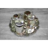 Four piece Silver plated Hotel ware Teaset with a later Silver plated tray