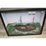 Cased and Painted Wooden Model of a Fishing Trawler