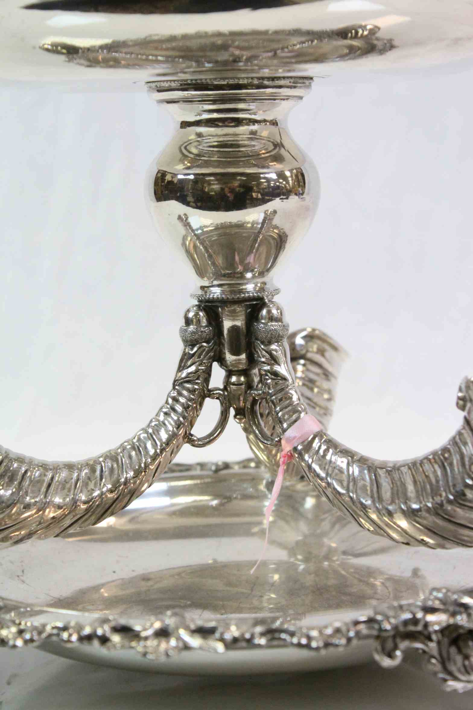 Silver plated three tier combination epergne fruit stand, three cornucopia branches forming the - Image 5 of 6