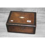 Victorian mother-of-pearl inlaid parquetry jewellery box (missing interior tray) containing assorted