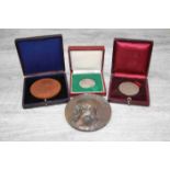 Cased medallions to include Victorian bronze Jubilee commemorative 1897 medallion, Societe