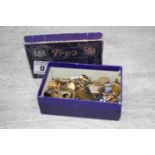 Box of mixed collectables including 9ct Gold watch, Silver GWR badge etc