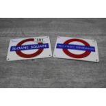 Two reproduction Enamel Underground Railway Style Signs - High Street Kensington & Sloane Square
