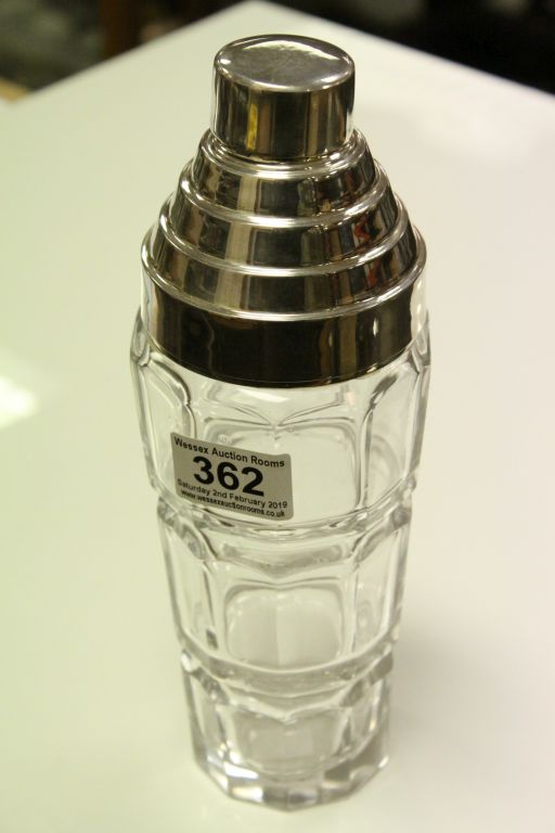 A Silver Plated and faceted glass Art Deco style Cocktail Shaker