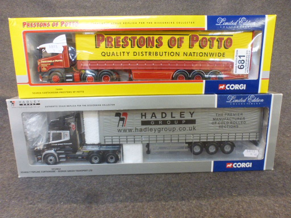 Two boxed ltd edn 1:50 Corgi models to include CC12812 Scania T Topline Curtainside George Green