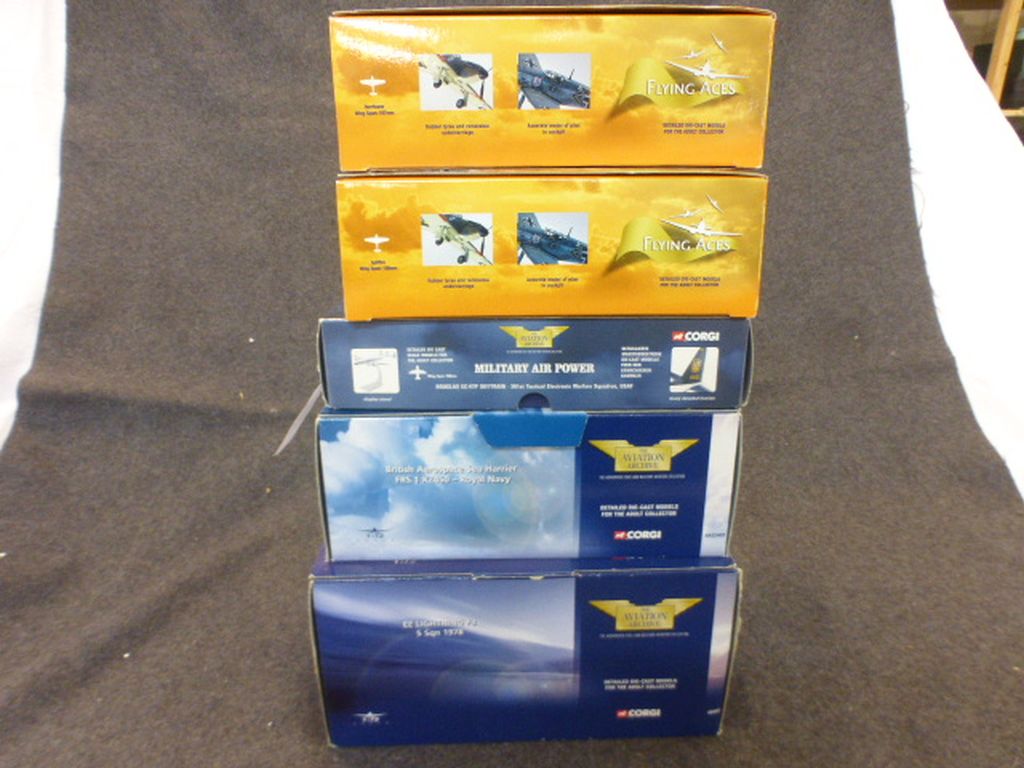 Five boxed Corgi The Aviation Archive diecast models to include 1:44 Military Air Power Douglas EC-