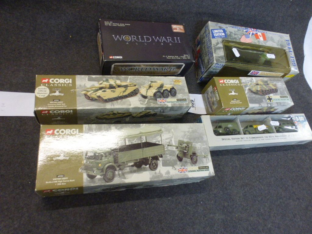 Six boxed diecast models to include 3 x Corgi Classics Limited Edition Fighting Vehicles German Army