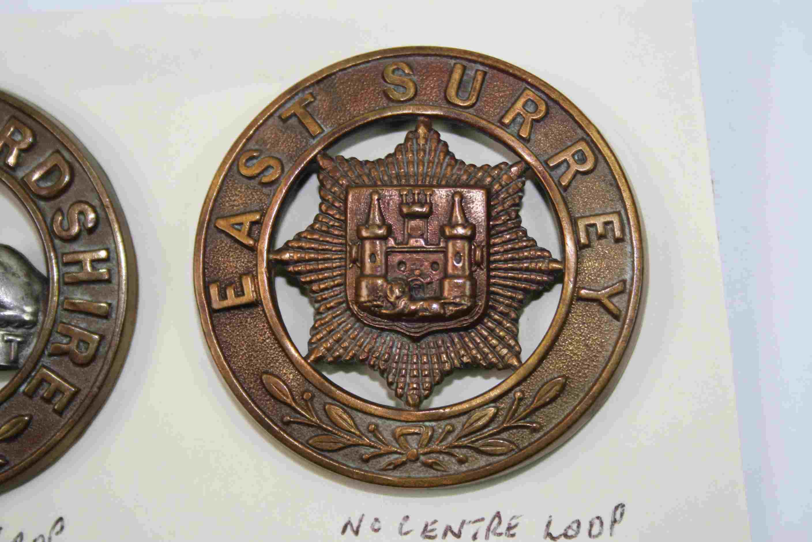 Two Brass Helmet Plate Badges For The South Staffordshire And The East Surrey Regiments. - Image 4 of 4