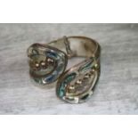 Large Sterling Silver and Abalone Shell Bracelet