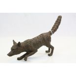 Cold painted Brass model of a Fox in stalking or hunting pose, approximately 12 inches long